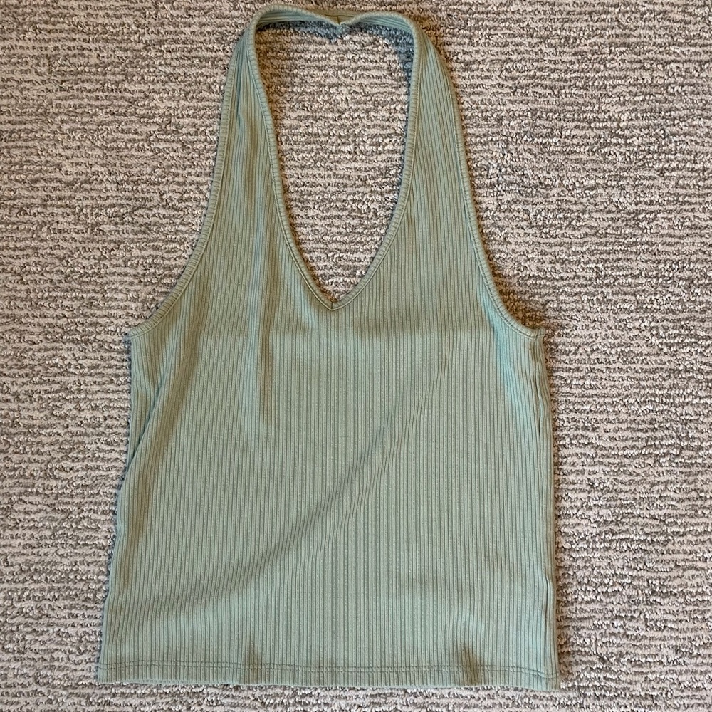 Green Ribbed Halter Top